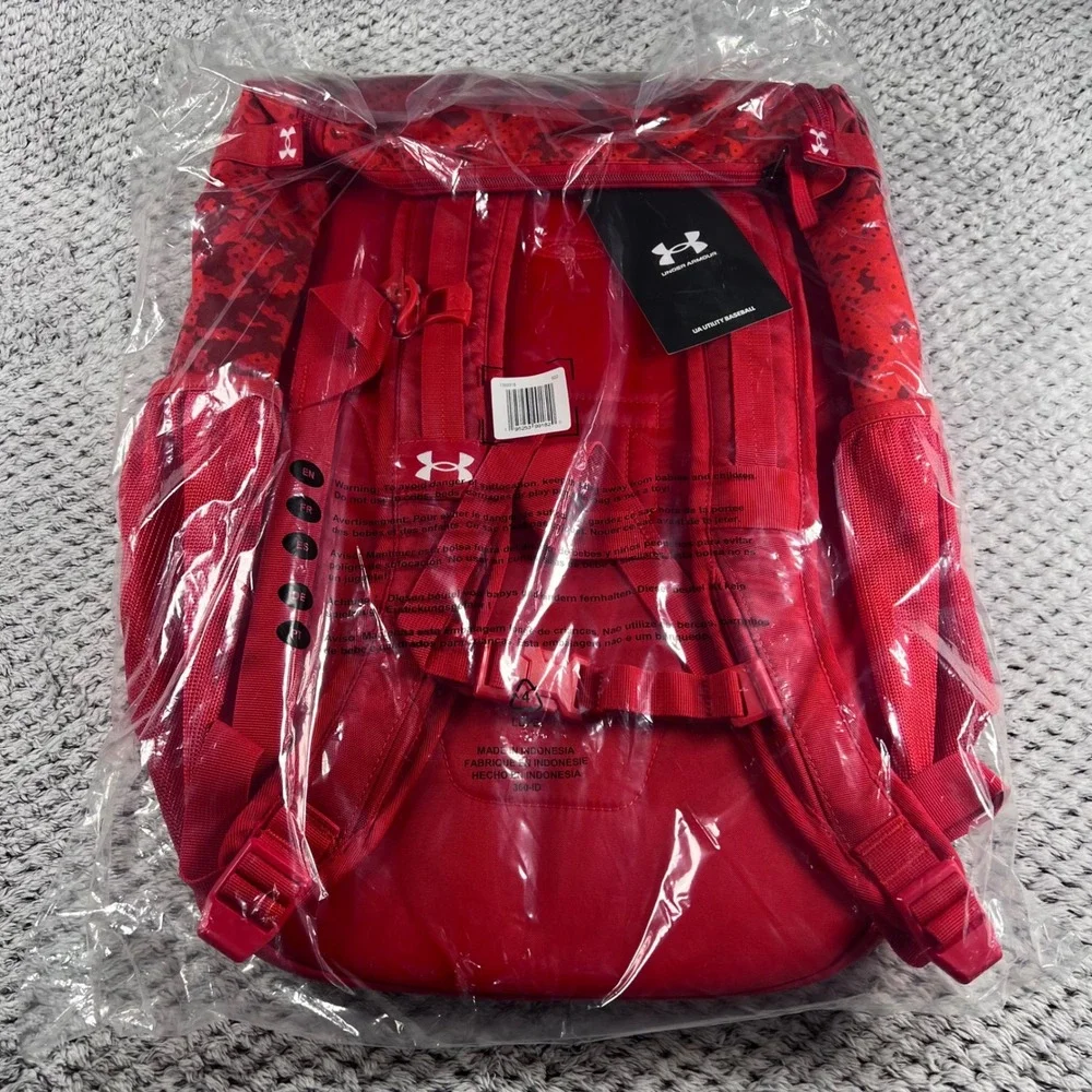 Under Armour Baseball Backpack Red UA Strap Clip Ventilated Shoe Compartment 36L